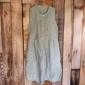 Faherty Dress Isha‎ Linen Stripe Sleeveless Blue Coastal Summer Preppy Medium
